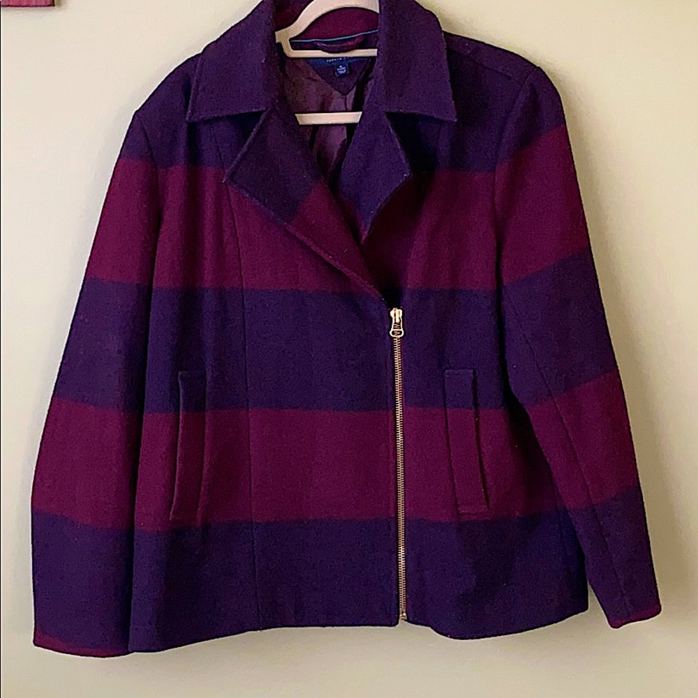 Tommy Hilfiger Bold Purple and Red Pea Coat